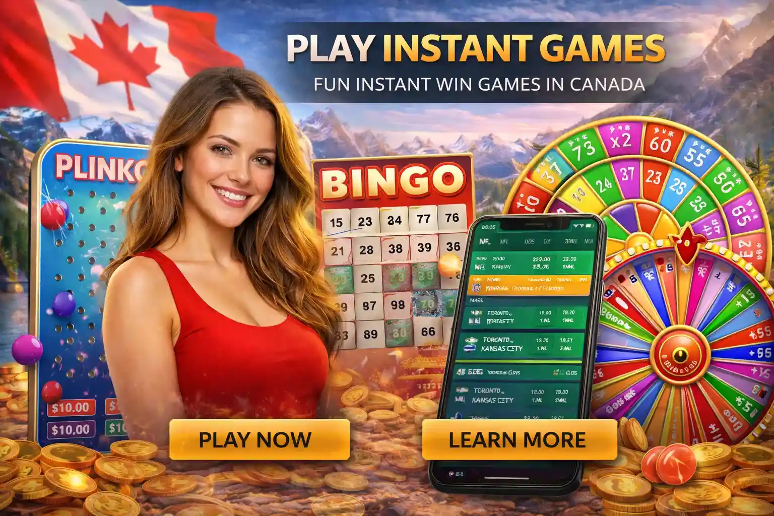 Plinko bingo prize wheel instant games collage