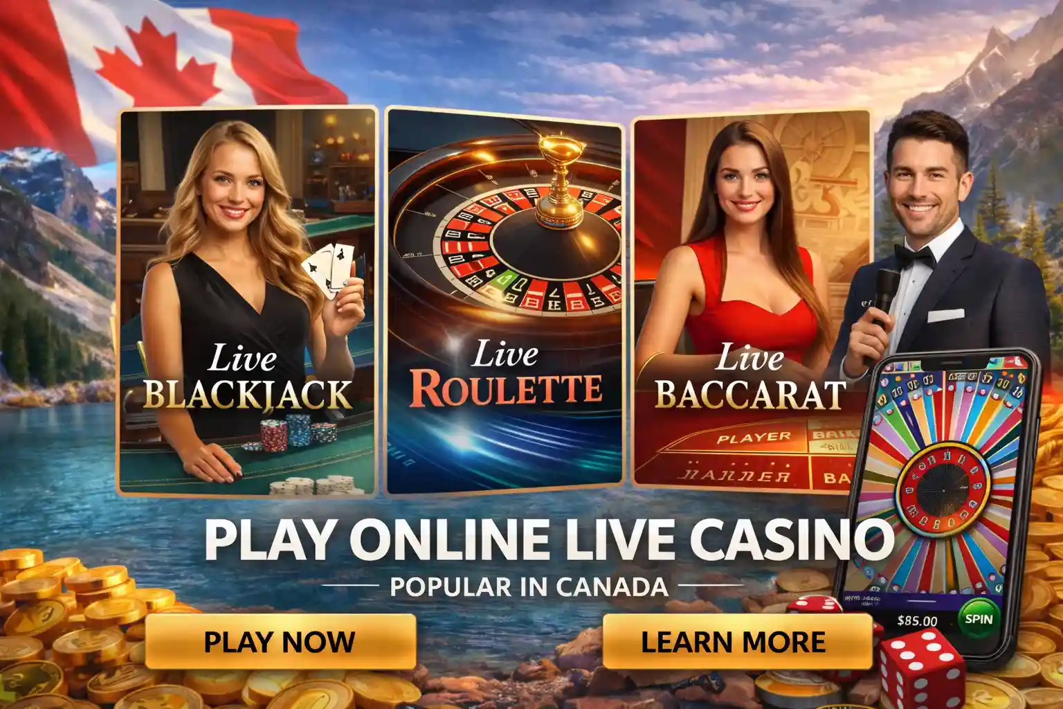 Live blackjack roulette baccarat casino collage
