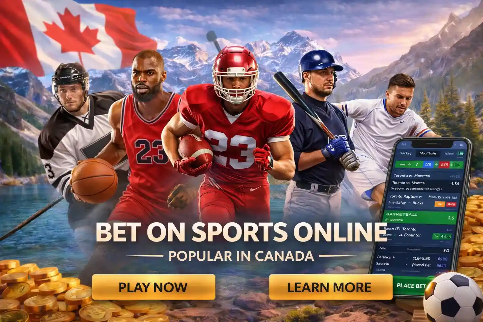 Canadian athletes with mobile sports betting screen